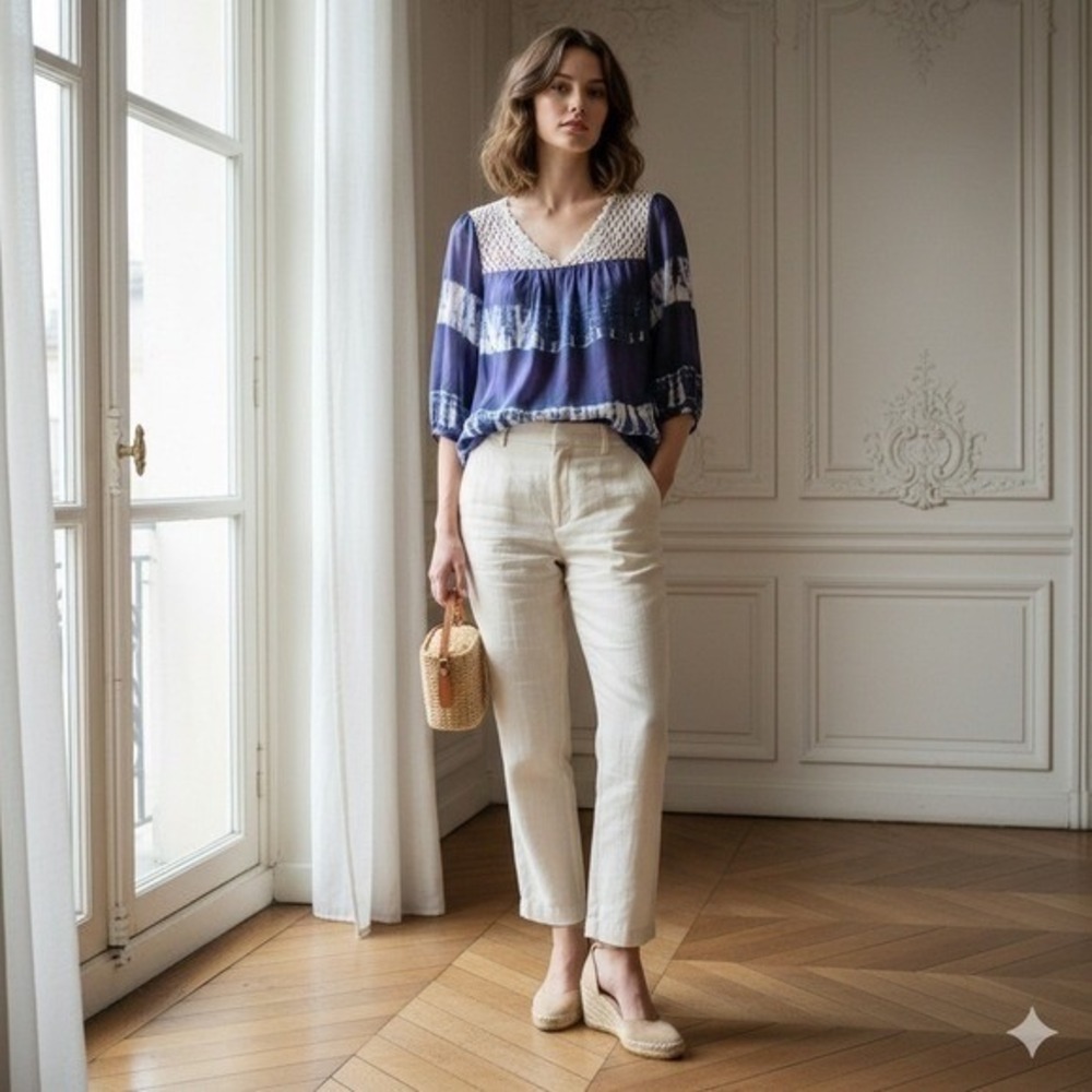 Silk Blend‎ Bohemian Blouse Top Crochet Tie Dye Purple Blue Womens